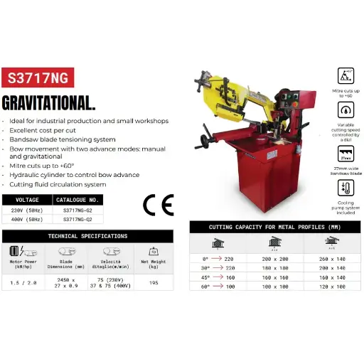 [744.S.3717.NG.230V] STARRETT- STATIONAIRE BANDZAAGMACHINE - 220 MM